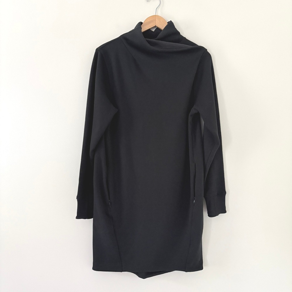 Athleta Dress Cozy Karma Mock Neck M Black Athleisure Fleece Lined Pockets